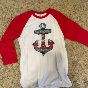 White and Red softball style shirt with anchor design
